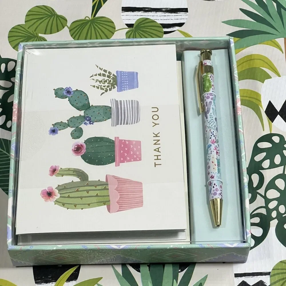 Clementine Cactus Thank You Cards and Pen Set of 16 Cards & Envelopes Succulents
